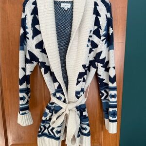 Lucky Brand Cream and Blue Patterned Cardigan